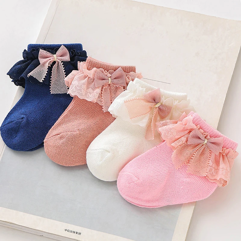 0-8Years Toddler Girls Bow Socks Sweet Lace Trim Socks Soft Elastic Lightweight Infant Socks Kids Infant Baby Socks for Daily