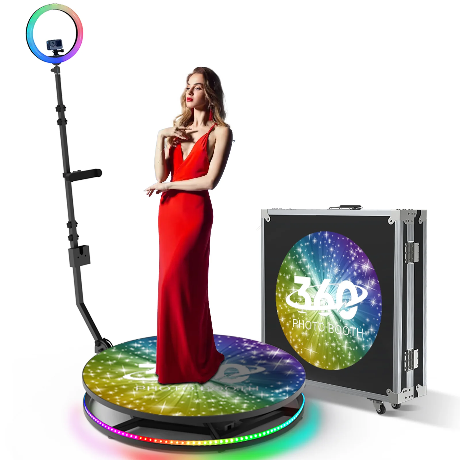 Rotating 360 Photo Booth Machine Camera Booth 60-115cm for 1-7ppl Selfie Spinner Metal Platform 360 Video PhotoBooth Wedding