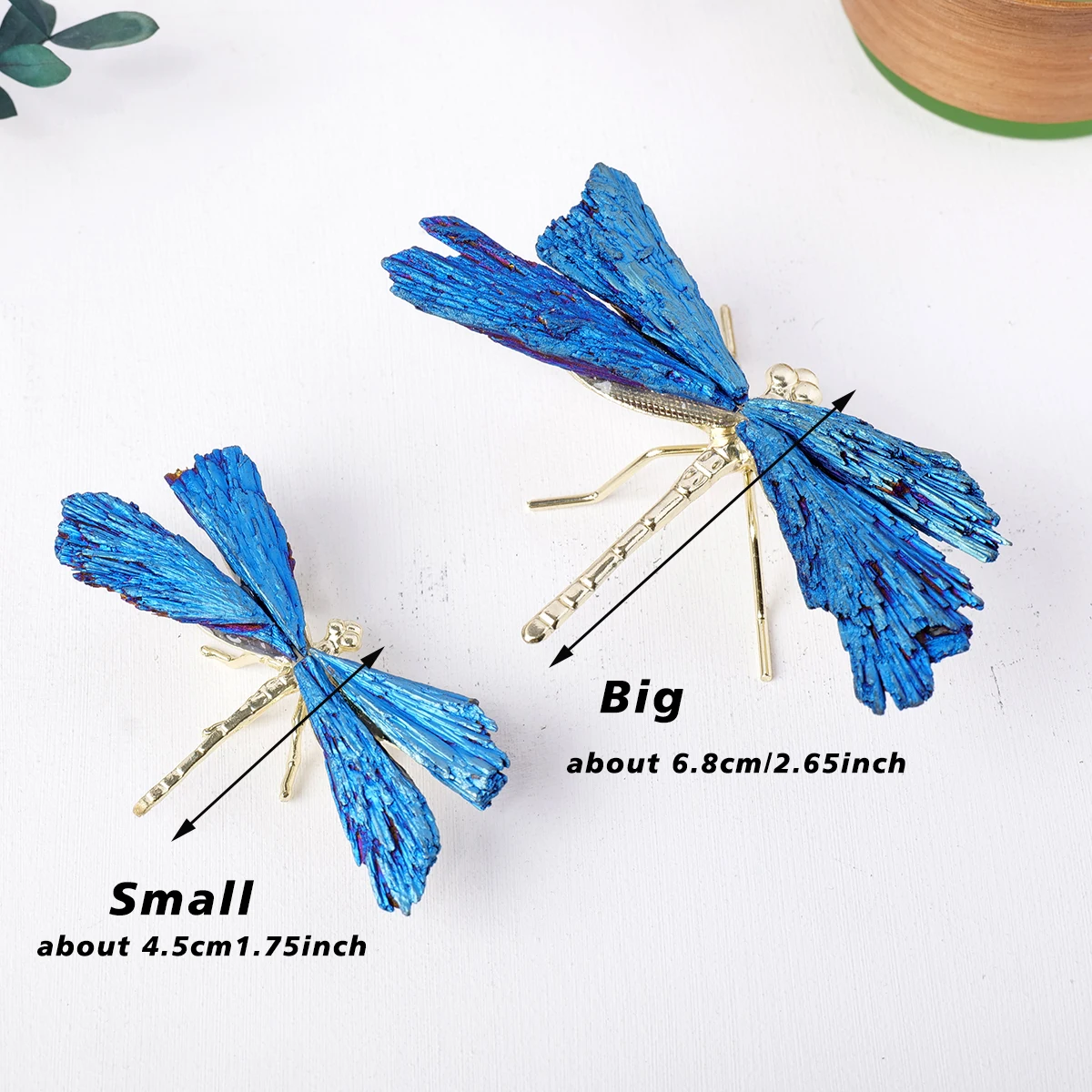 1pc Natural Crystal Stone Black Tourmaline Aura Blue Flame Feather DIY Dragonfly Animal Decoration Wholesale