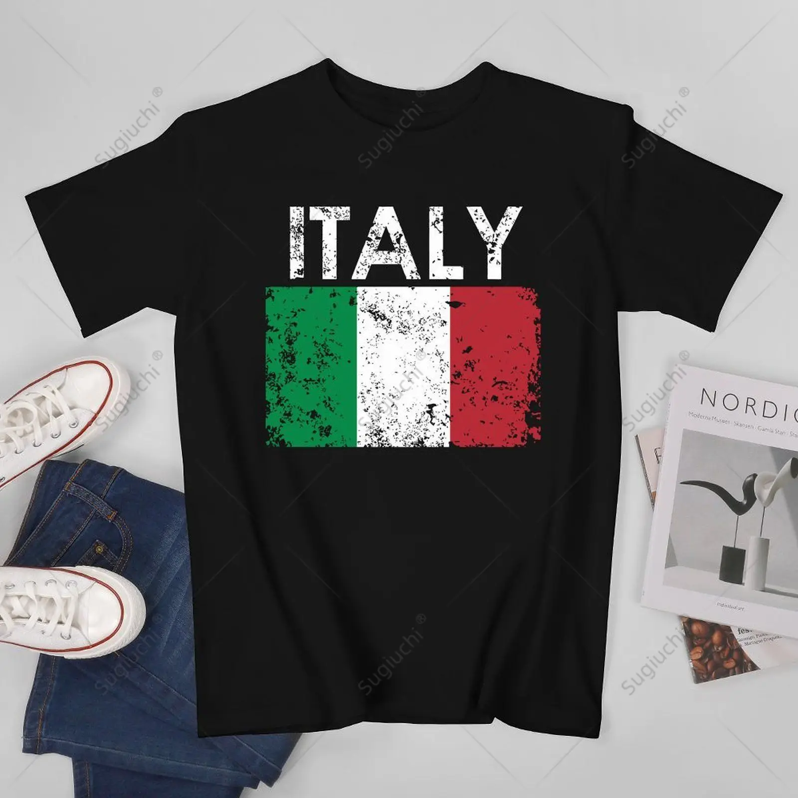 Unisex Men Vintage Italian Italy Flag Pride Gift Tshirt Tees T Shirts Women Boys 100% Cotton T-Shirt