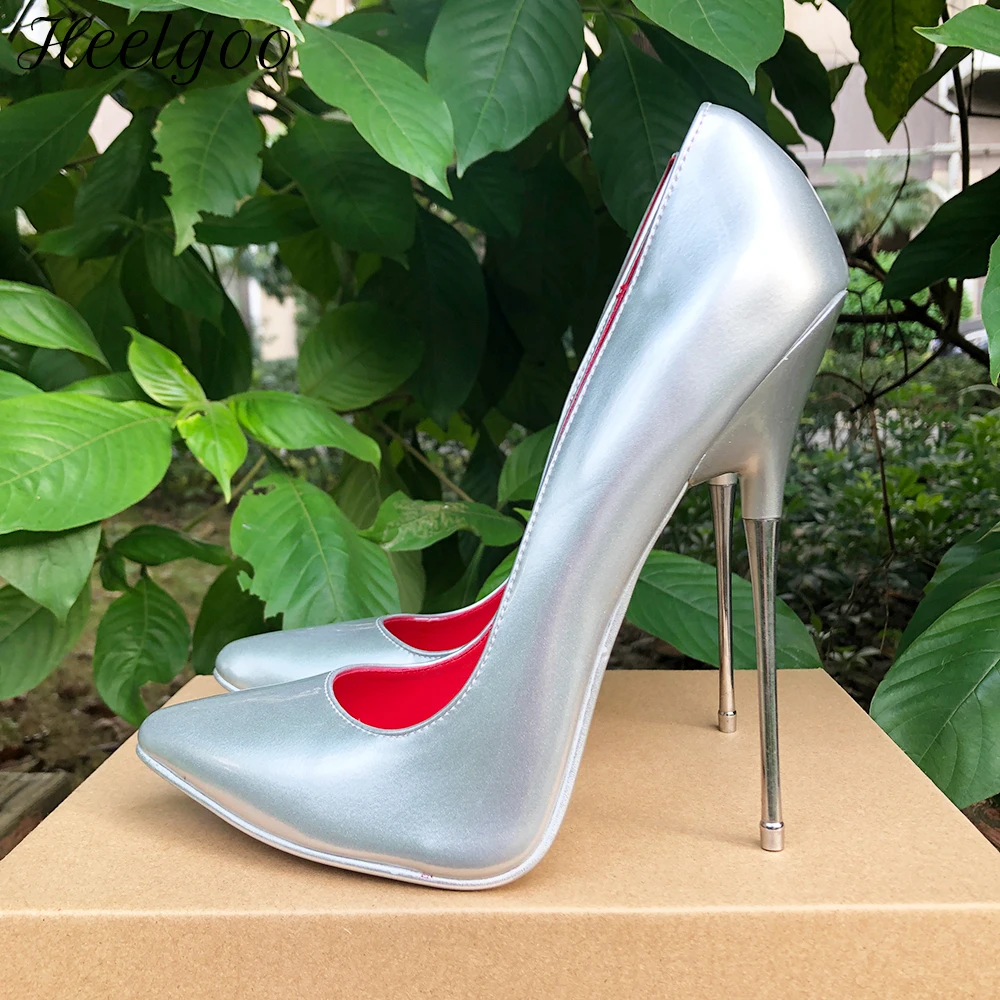 Heelgoo 16cm Extreme High Heels Women Sexy Solid Silver Color Sexy Women Stilettos Pumps  Cross Dresser Fetish Factory Customize