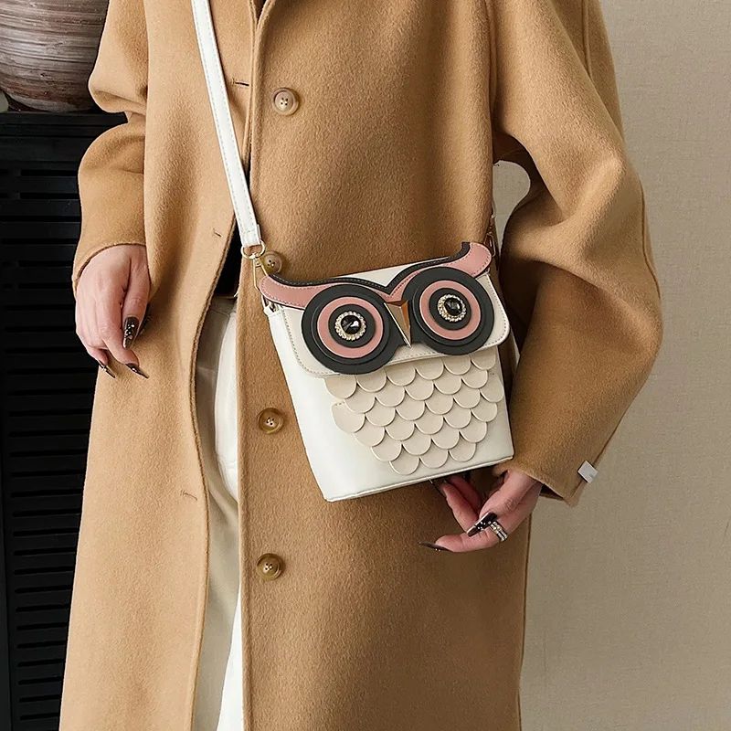 Womens Cartoon Owl Shoulder Bag,Girls PU Leather Crossbody Bag,Coin Purse Medieval Steampunk Owl Bag for Daily Travel Wholesale