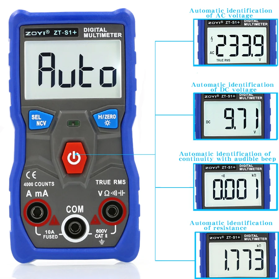 Imagem -03 - Plus Multímetro Eletricista Inteligente Doméstico Alta Precisão Digital Mini Medidor Universal Automático Zoyi-zt-s1