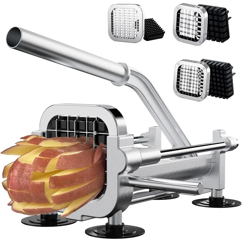 

Fry Cutter, Heavy Duty Potato Slicer, Stainless Steel French Fries Cutter for Sweet Potato, Carrot, Yam, Cucumbers, 1/2&3