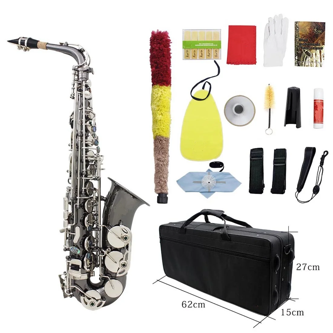 

Alto Saxophone E Flat Brass Body Carved Abalone Shell Keys Black Nickel Plated Saxophone Wind Instrument