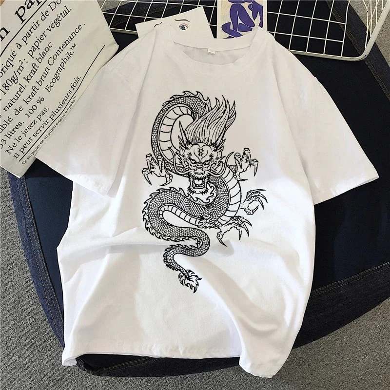 

Dragon Print Women T Shirt Harajuku 2024 Summer Short Sleeve T-shirt Female Streetwear Fashion Kawaii Blouse Y2k Clothes Top Tee