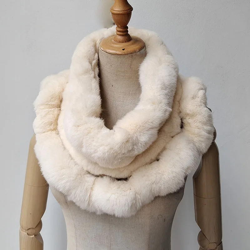 

2025 Новый зимний женский пушистый круглый шарф из меха кролика рекс, высококачественные роскошные мягкие теплые теплые женские шарфы из натурального меха