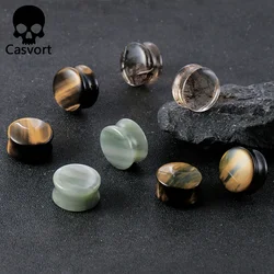 Casvort 2PCS Natural Stone Round Expanders Piercing Plugs Ear Body Jewelry Earrings Strechers Ear Gauges For Women Men
