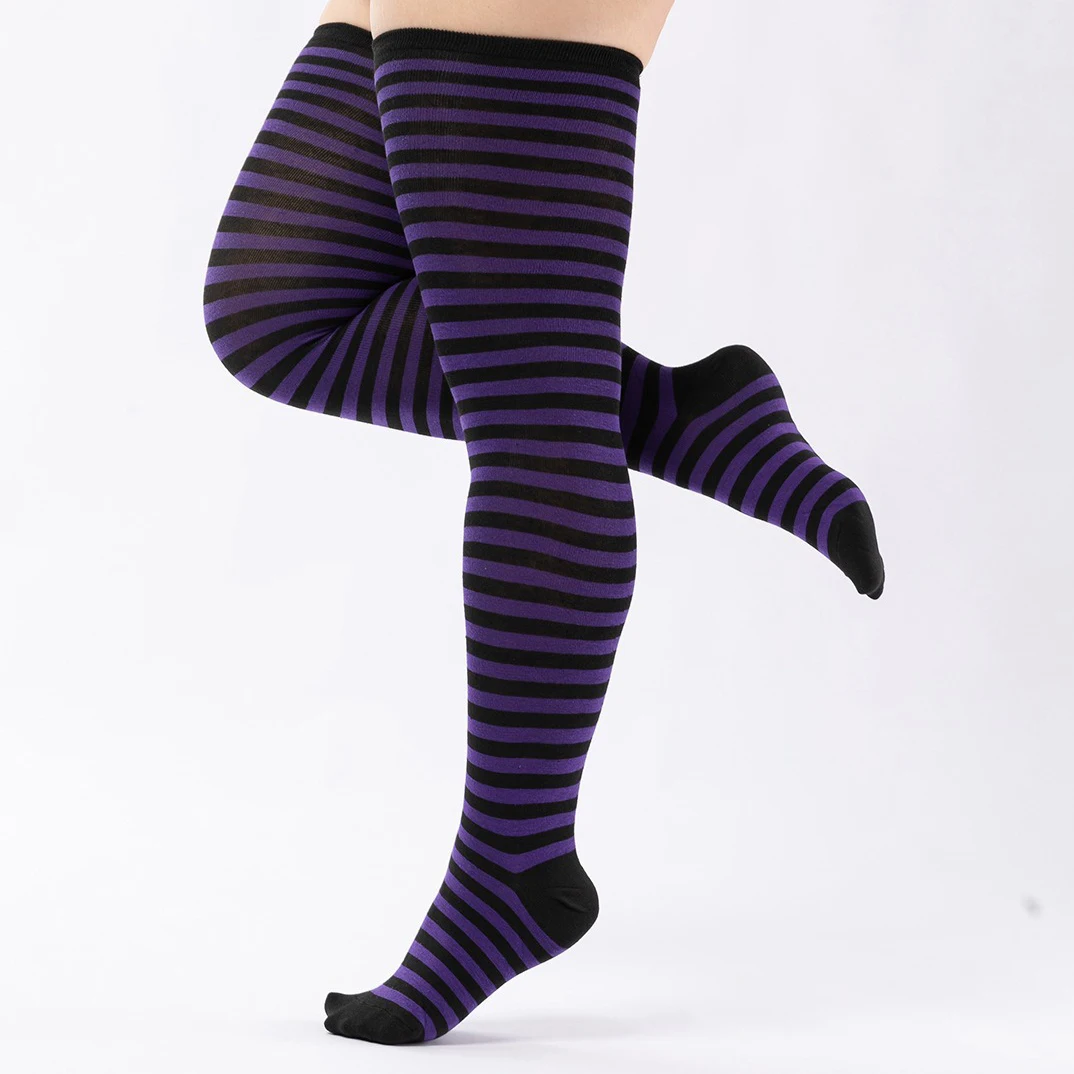 Halloween-Oberschenkelstrümpfe in Übergröße für Damen, lange gestreifte Overknee-Socken mit Anti-Rutsch für Halloween-Kostüme – Detail 15