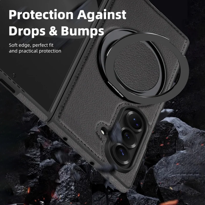 Etui Samsung Galaxy Z Fold7 Fold6 Fold5 Fold4 Magsafe Magnetic 360 °   Obrotowy inteligentny metalowy uchwyt Stojak Matowa skórzana osłona