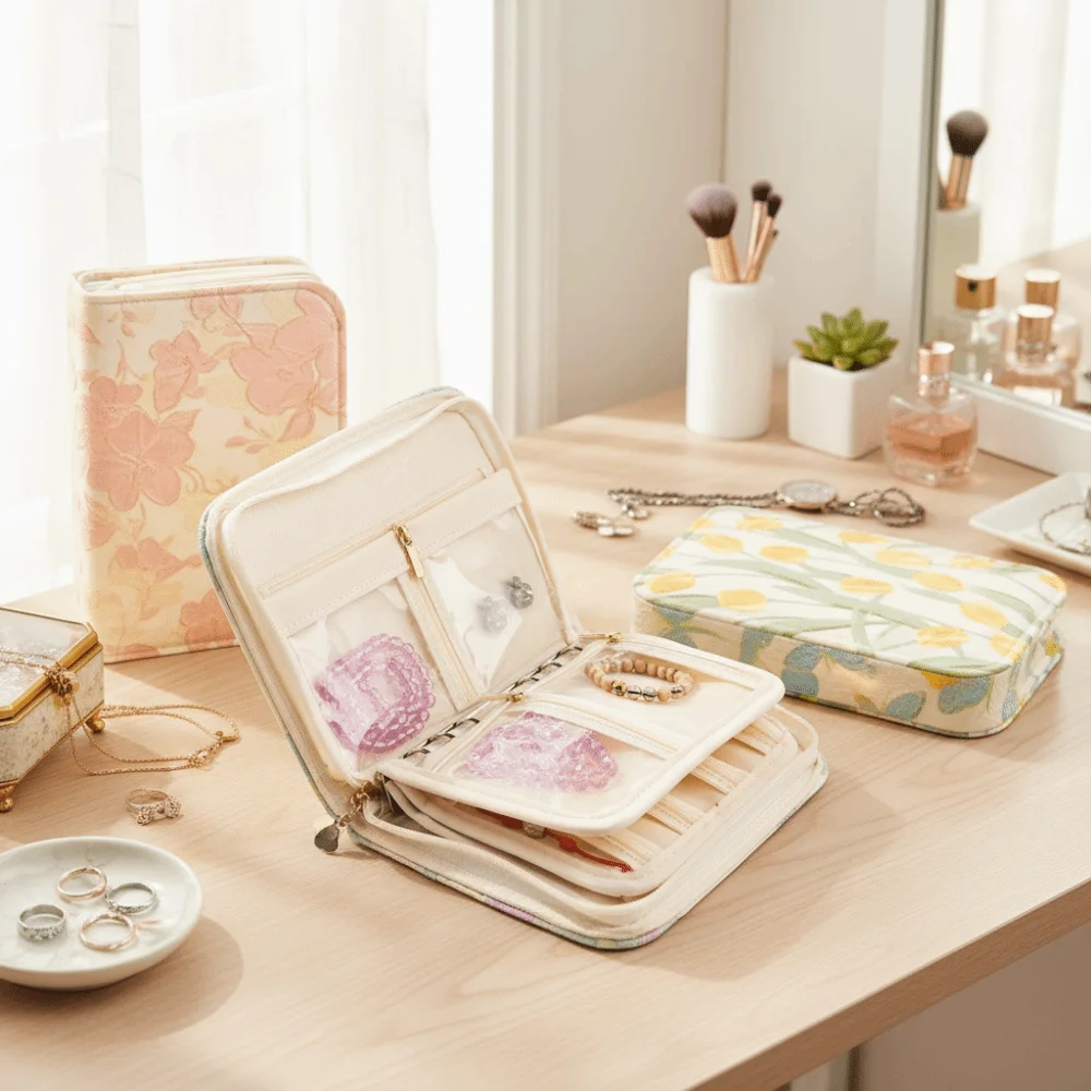 

Butterfly Flower Pattern Jewelry Storage Bag Grid Storage Multi-layer Jewelry Organizer Anti-oxidation Space Saving