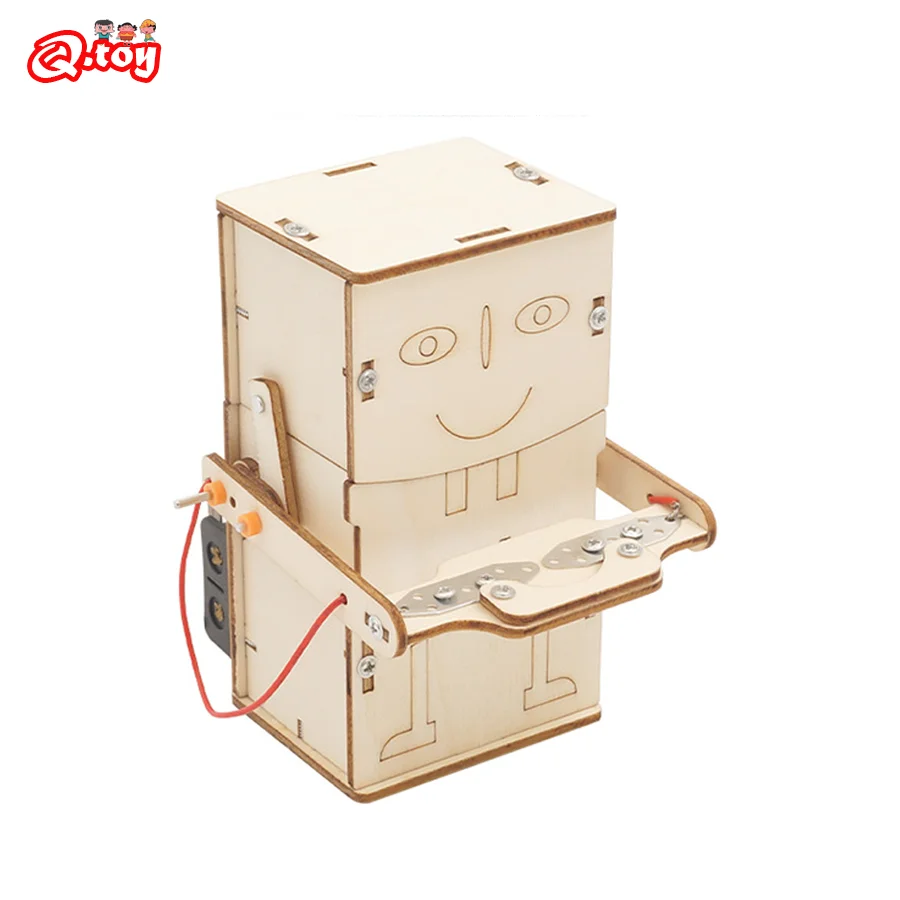 Wooden Electric Powered Eat Coin Robot DIY Models & Building Science Education Model Toys Experimental Tool For Children Learn