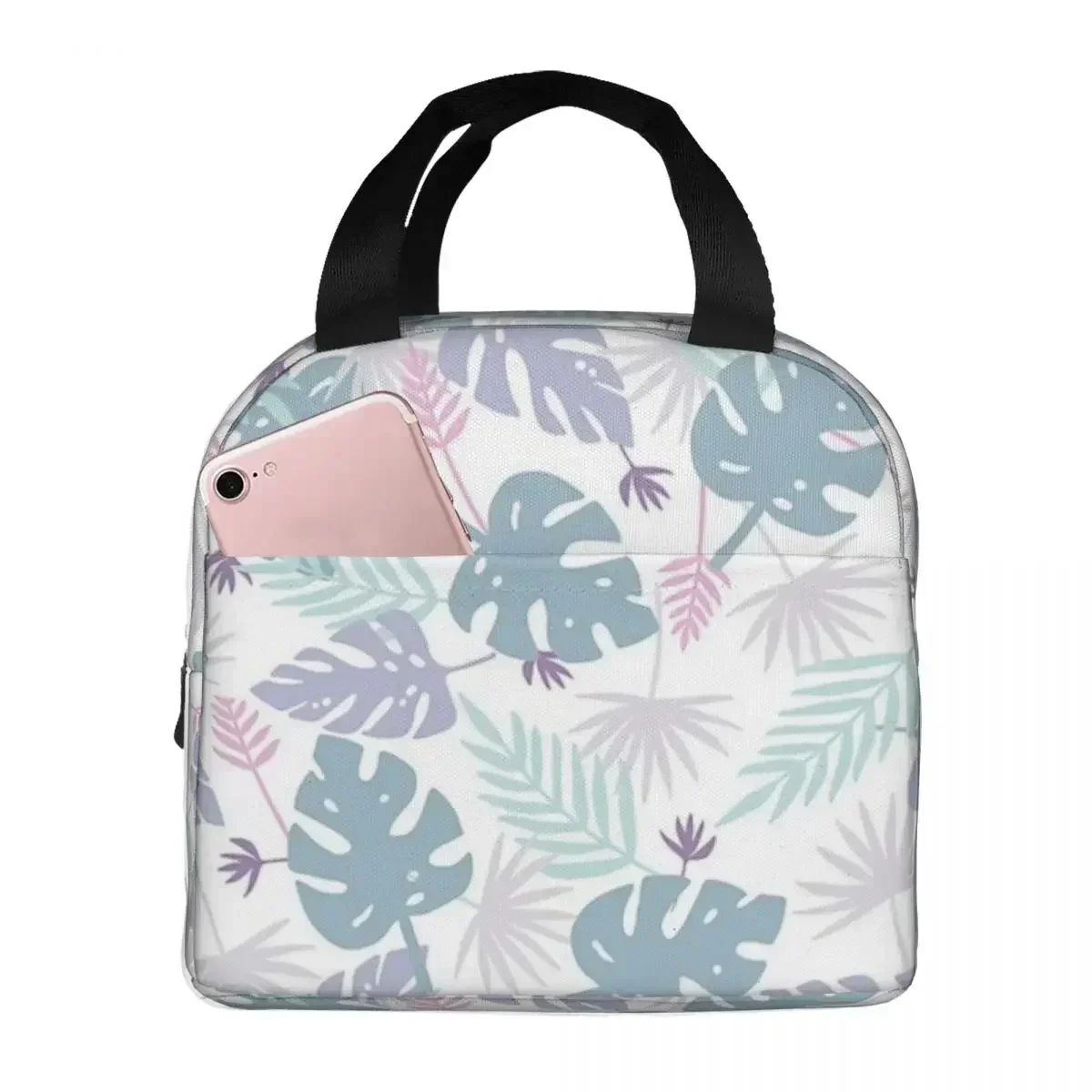 

80s Pastel Paradise Tropical Leaves Insulated Lunch Bags Resuable Picnic Bags Lunch Tote for Woman Work Children School