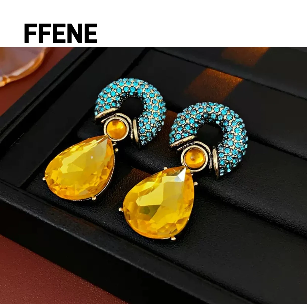 

Hot-selling luxurious design earring circle water drop metal earring high-end retro unique earring