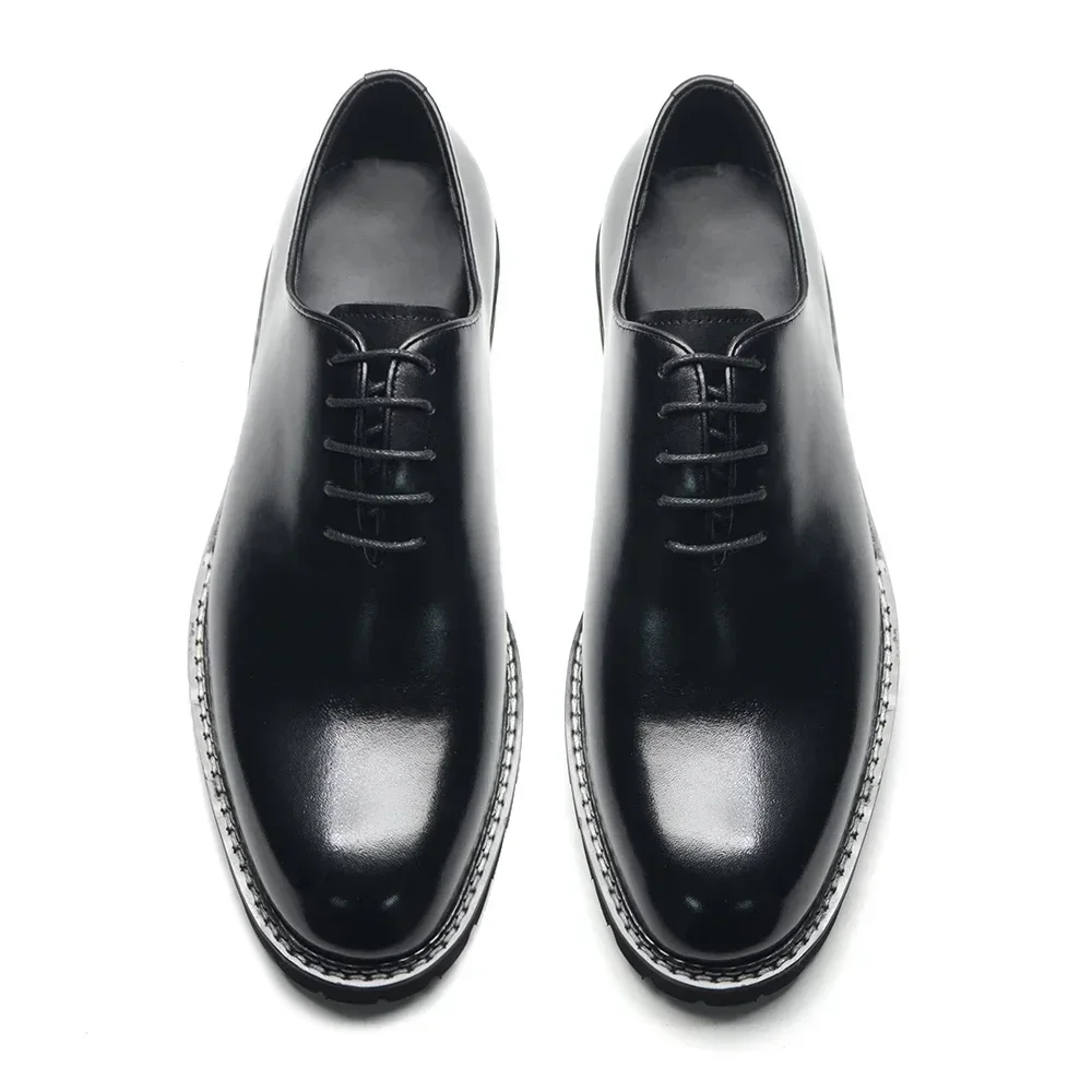Elegant Black Men\'s Dress Shoes High Quality Genuine Natural Whole Leather Man Sneakers Social Business Office Round Toe Oxfords