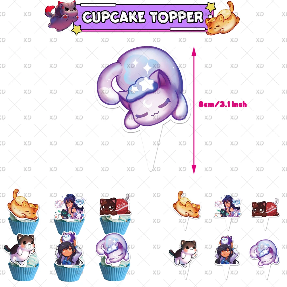 Cartoon Aphmau Meemeows Geburtstagsparty Dekorations-Set Banner Luftballons Kuchendekoration Hintergrund Cartoon-Kulisse Kindergeschenk – Detail 3