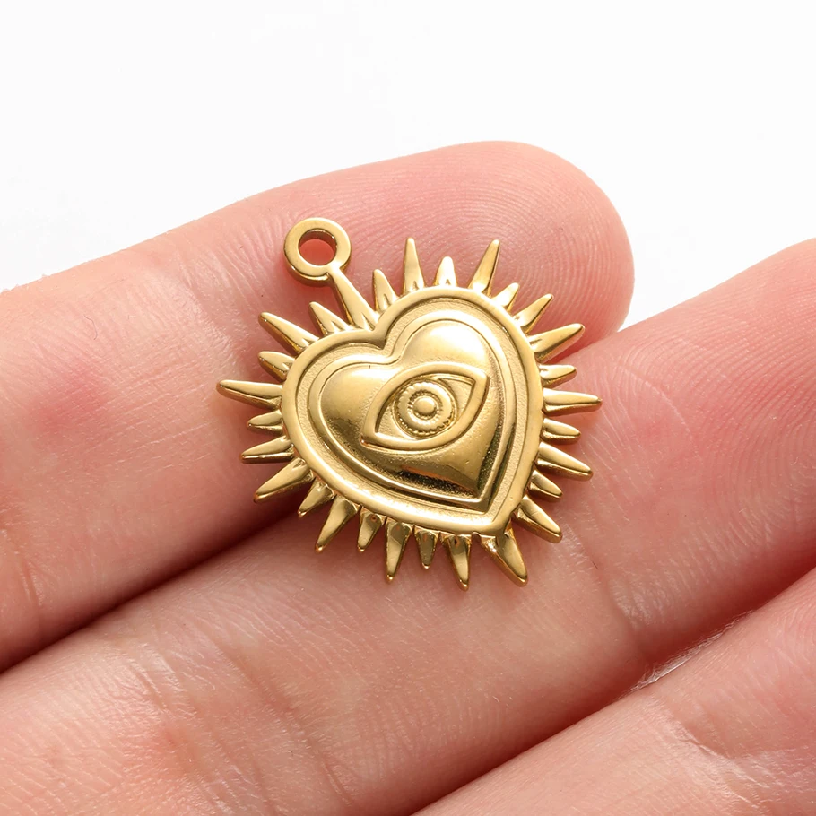 6 Stück echt vergoldete blau/dunkelblaue Strass-Böser-Blick-Anhänger aus Edelstahl, türkische Augen-Charms für Schmuckherstellung. – Detail 12
