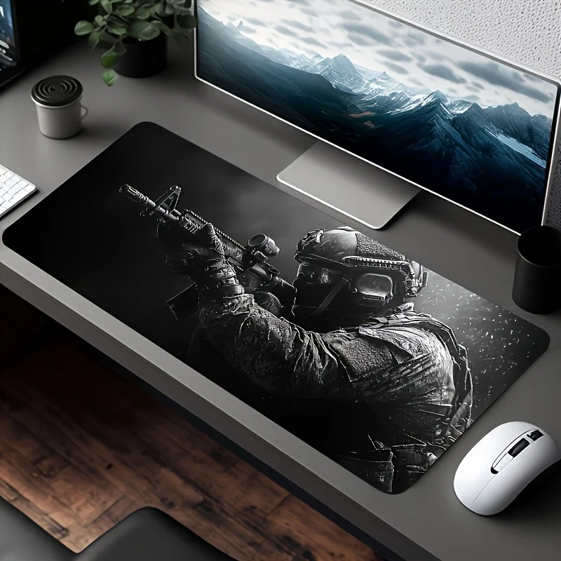 Large Tactical Soldier Game Mouse Pad Non-Slip Rubber Base Plush Desk Mat Gaming Mat Laptop Keyboard Use Gaming Rooms Gift
