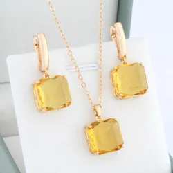 Pendientes de gota de cristal cuadrados grandes para mujer, conjunto de collares y pendientes de lujo de Color dorado, joyería geométrica de boda, nueva tendencia