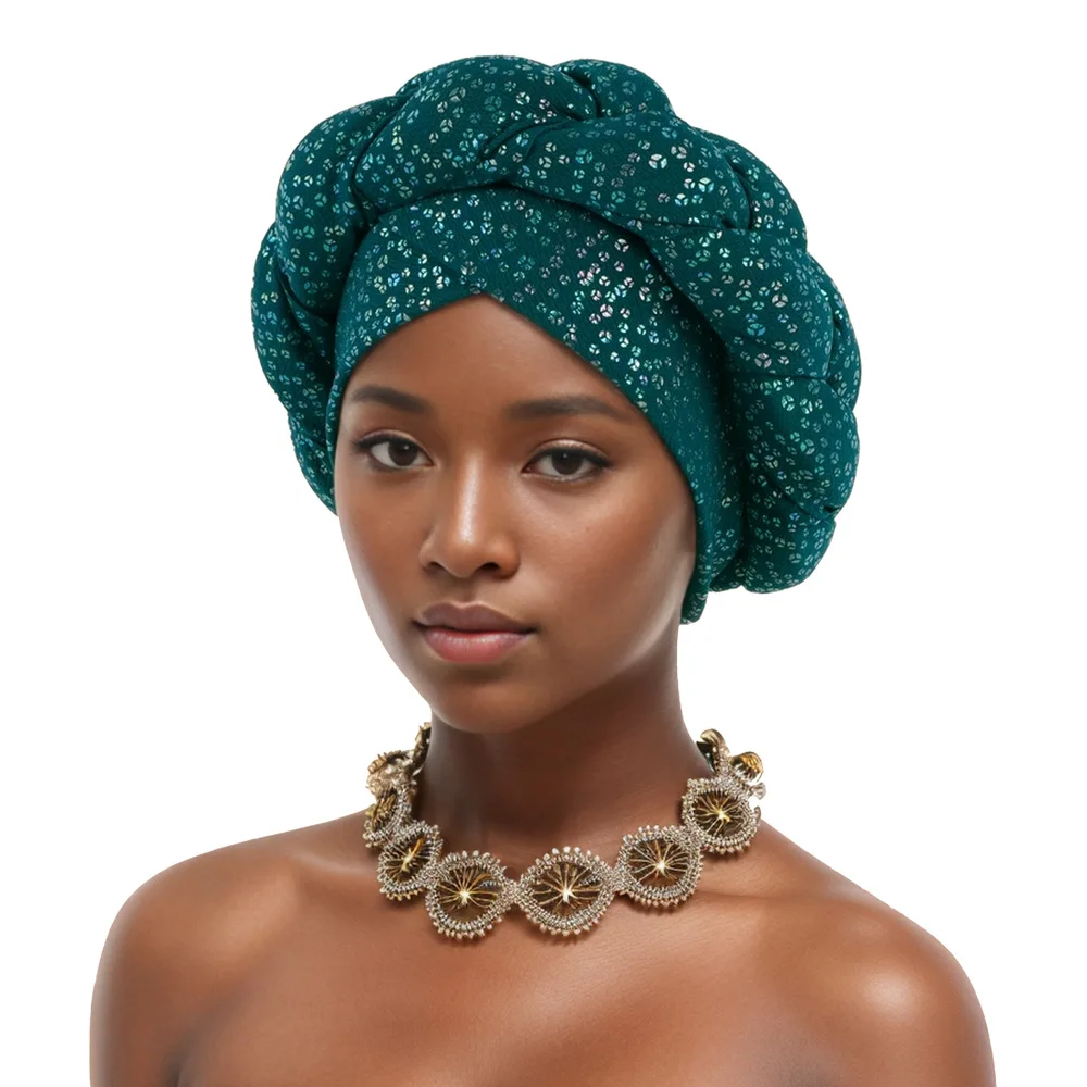 

Bronzing Braid African Turban Caps for Women Nigeria Wedding Geles Party Headpiece Auto Gele Headtie Female Head Wraps