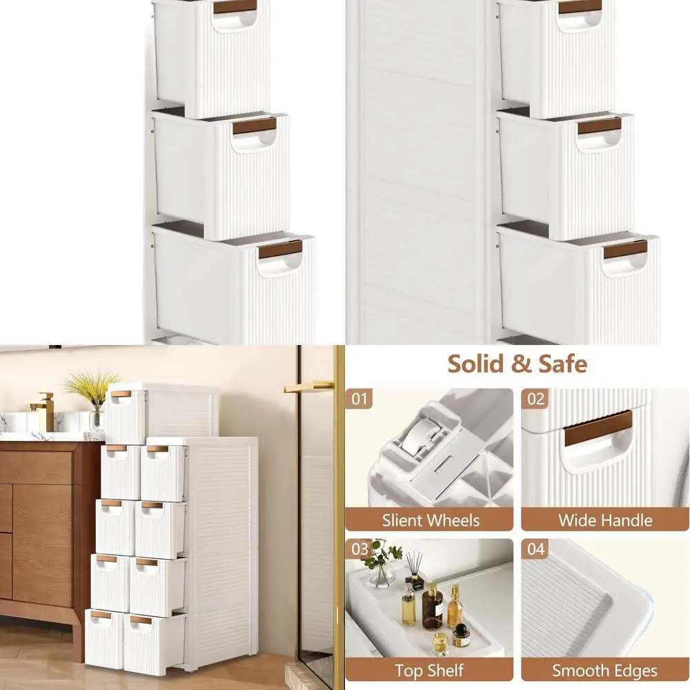 

Slim 5-Drawer Plastic Storage Cart with Wheels for Home and Office Use, White (16.5 x 7.5 x 35.8)