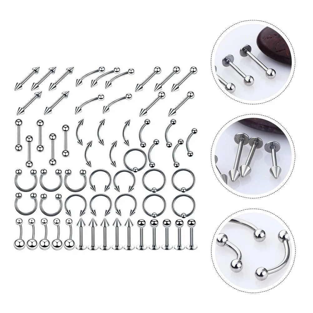 

120pcs Stainless Steel Piercing Ornament Belly Button Ring Set High Polished Anti-Allergy Body Jewelry For Nose Tongue Eyebrow