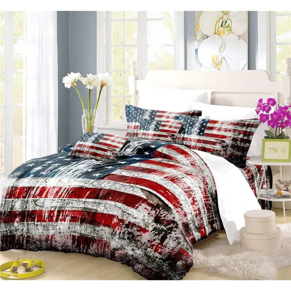 Stars and Stripes Duvet Cover Set Vintage American lag Bedding Red White Blue Bed Sets 2/3/4PCS Quilt Covers/Sheets/Pillow Shams