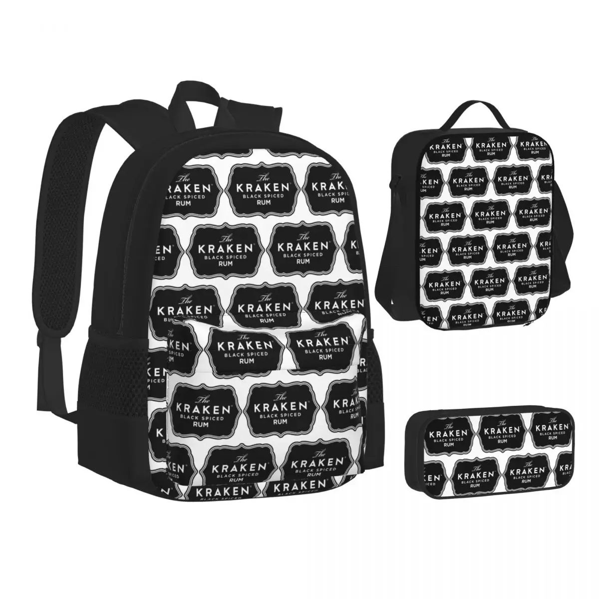 

Kraken Rum Backpacks Boys Girls Bookbag School Bags Kids Rucksack Lunch Bag Pen Bag Three-Piece Set