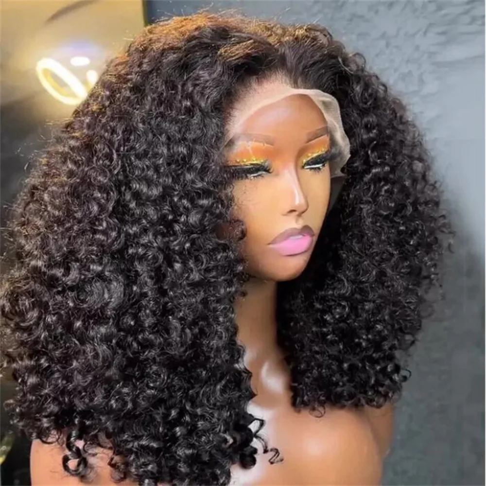 

Soft Black Preplucked 26“Long Kinky Curly180Density Lace Front Wig Synthetic For Women Heat Resistant Glueless