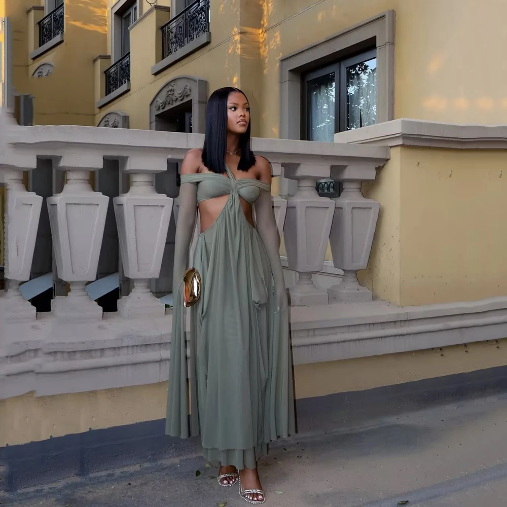 

Вечернее платье Verngo из шифона, сексуальное, с вырезом на шее, А-силуэт, без рукавов, для выпускного вечера, современное макси-платье для вечеринок, на заказ