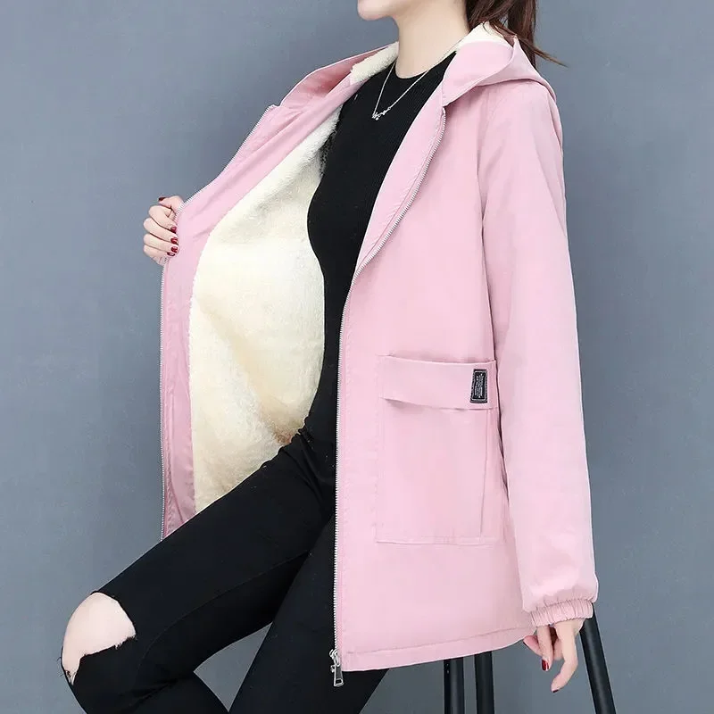 2023 Winter Fur Lining Warm Female Puffer Jacket New Fashion Long Sleeve Snow Wear Coat Women Parka Hooded Jacket Outwear