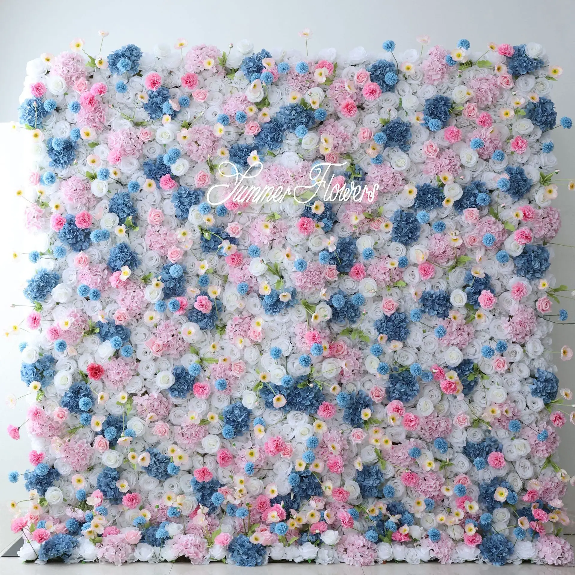 

Royal Series luxury Blue Pink rose White Hydrangea 3D artificial plant flower wall outdoor wedding party background decoration