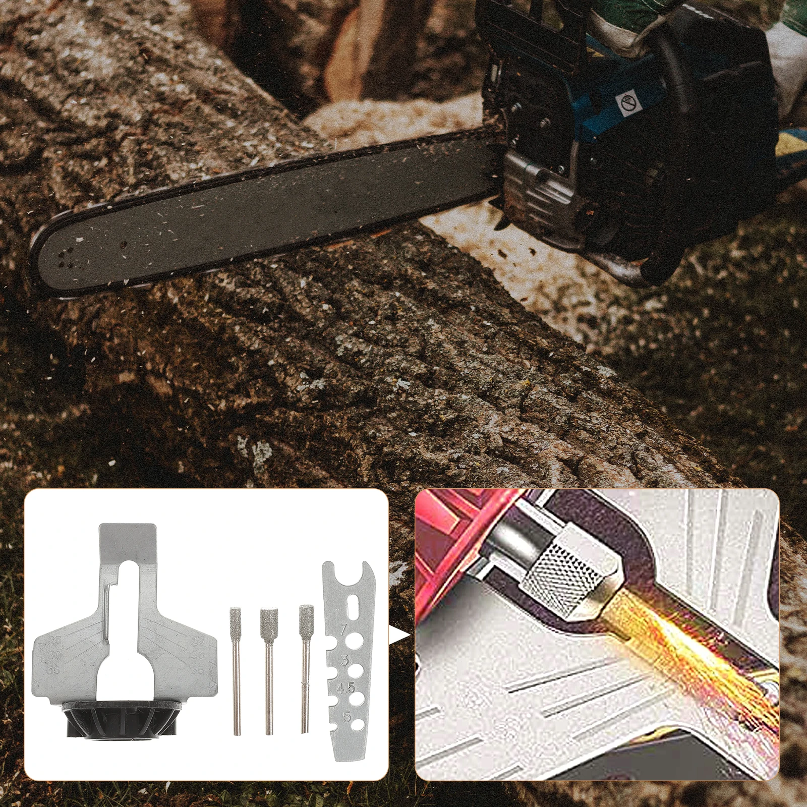 

Chainsaw Sharpening Attachment Kit Electric Chain Grinder Metal File Bits Replacement Burr Wheels Adapter Heads Grinding Tools