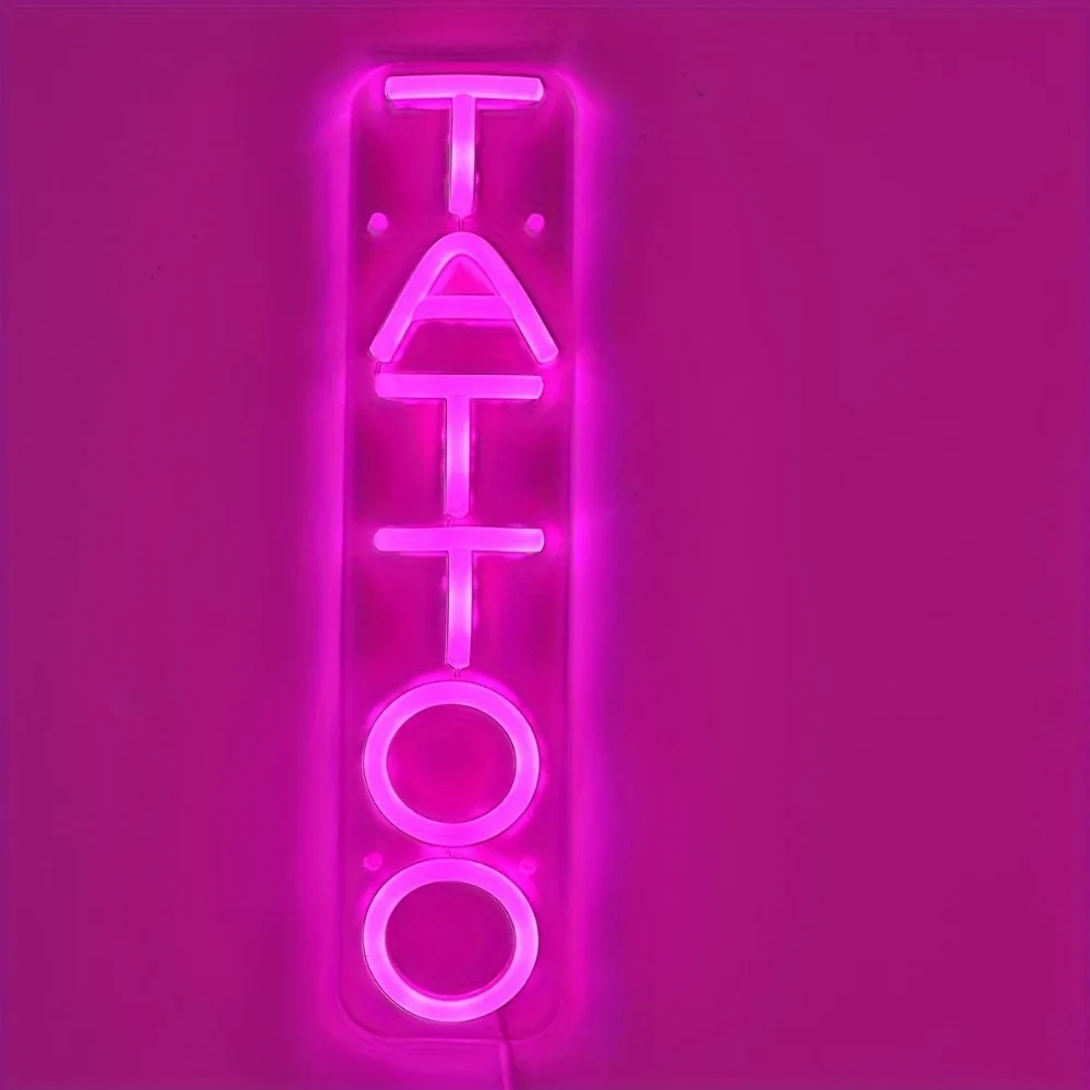 USB Powered Pink LED Neon Sign - Chic 'TATTOO' Wall-Mounted Light for Tattoo Shops & Home Decor Perfect Birthday Gifts