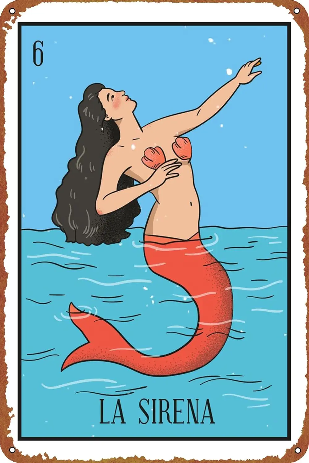 LA SIRENA MEXICAN LOTTERY Poster Vintage Tin Sign Unique Metal Wall Decor for Home, Bar, Diner, Pub, 8 x 12 Inches,Fun Kitchen D