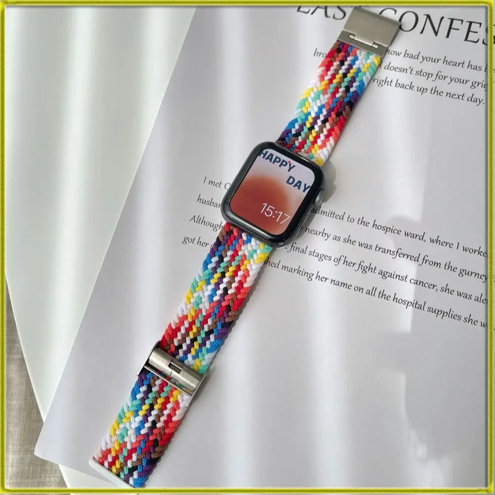 

Watch Bracelet Brand New Watch Strap for Apple Watch Summer Rainbow Elastic Weave Is Suitable for Straps iwatch 1/2/3/4/5/6/7