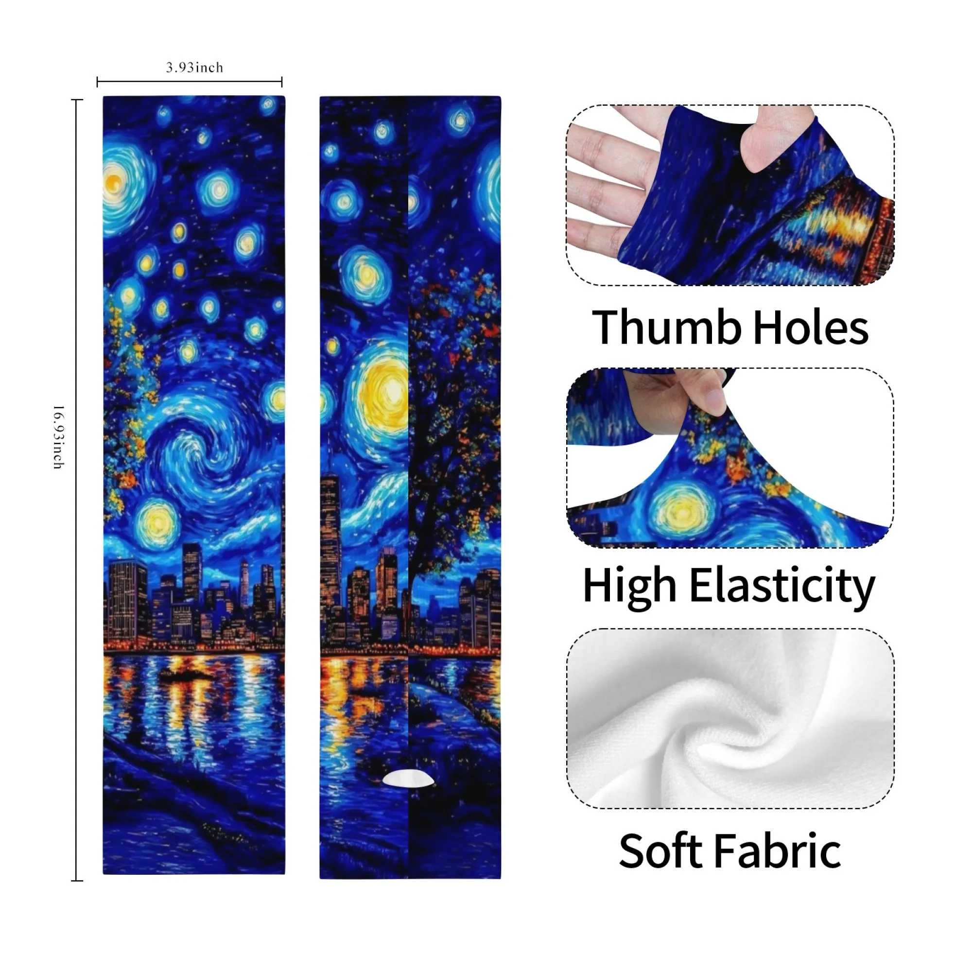 

Van Gogh Starry Night Print Arm Sleeves Breathable Skin-friendly Arm Sleeves Sports Running Fishing Cycling Protective Sleeves