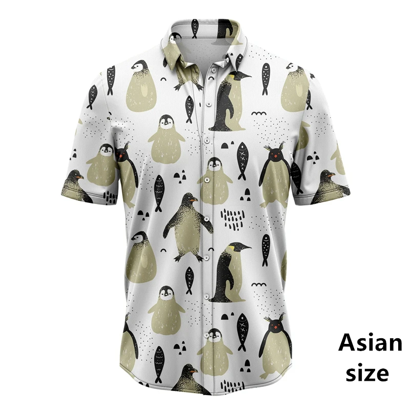 

3D Cute Penguin Print New Men's Hawaiian Shirt Casual Beach Short Sleeve Women Summer Button Up Lapel Hip Hop Y2k Clothes Tops