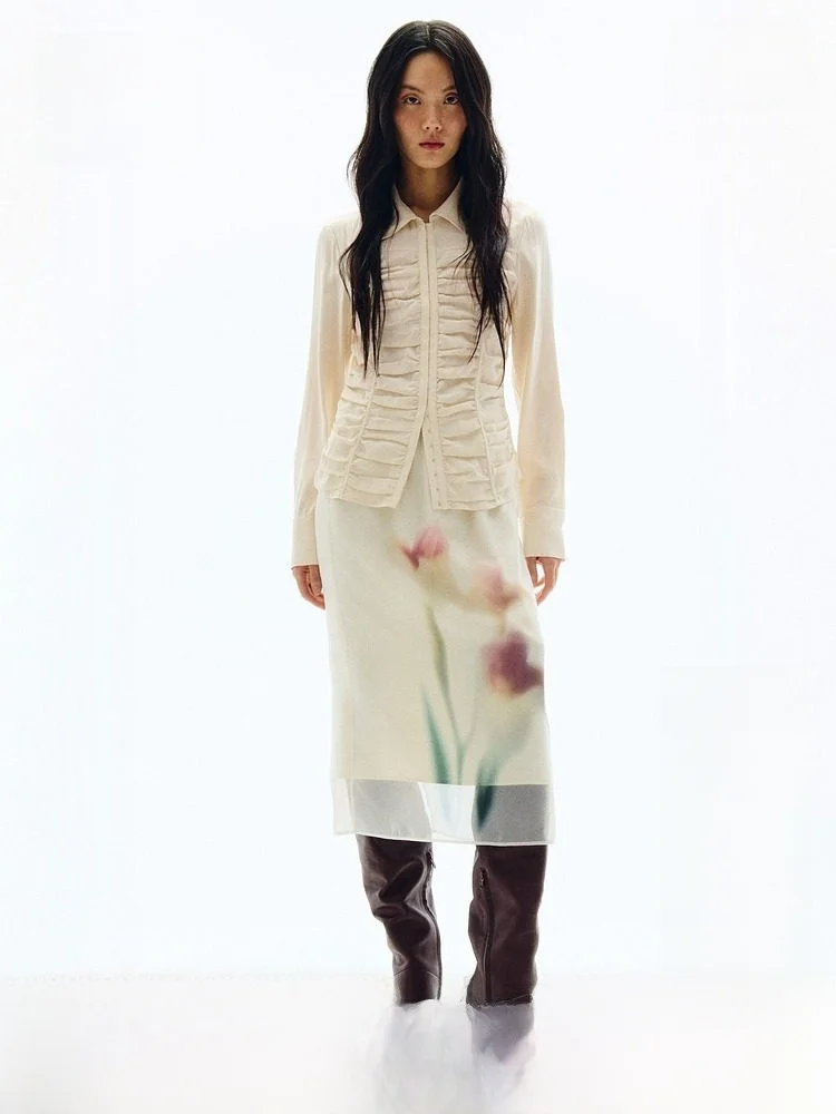 

H&M Women's Long Sleeve Shirt Summer New Design Pleated Light Spring System Casual Style Slim Fit Polyester Fiber Blend