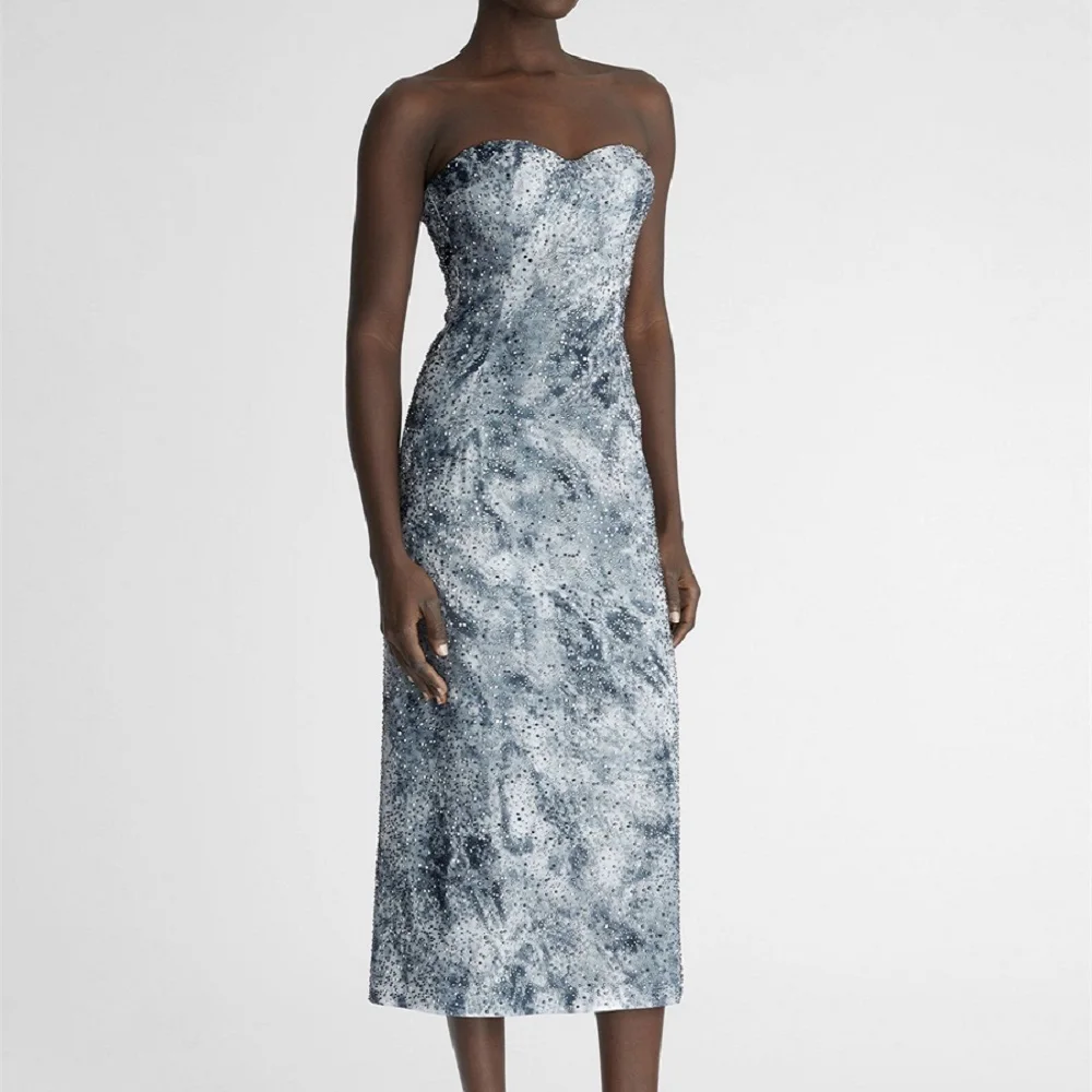 

2025 Summer Women's Sexy Strapless Dress, Printed, Rhinestone, Corset, Sexy Ladies' Dress, Y2K New High-Quality Party Dress bra