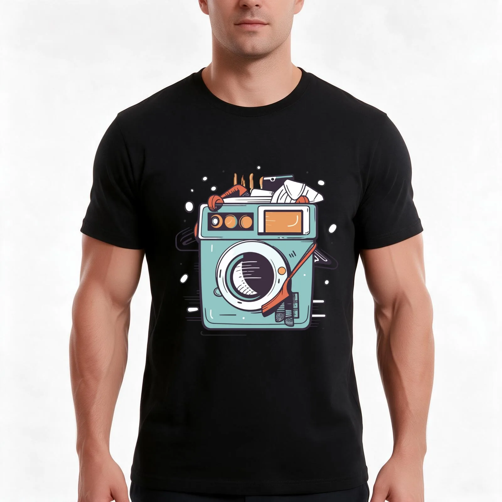 Laundry time T-Shirt, Summer Casual Cotton Tee, Oversized Streetwear Tops, Vintage Graphic Print, Loose Fit Short Sleeve