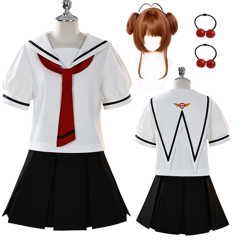 

Cardcaptor Sakura Cosplay KINOMOTO SAKURA Cosplay Costume Wig White Sailor Suit School Uniform Role Playing Outfit