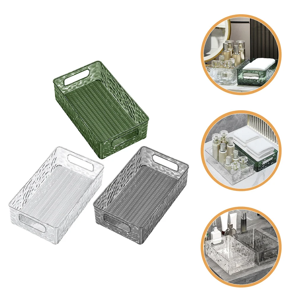 

3Pcs Storage Organizer Vanity Tray Pet Material Double Handle Bathroom Kitchen Counter Display Decorative Tray Sundries Holder