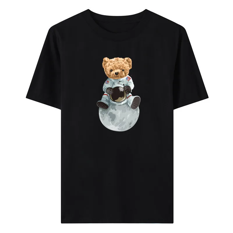 

Летняя новая модная повседневная универсальная простая футболка с принтом медведя