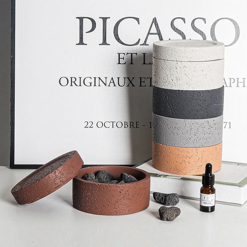 

Round Cement Storage Box with Lid Aromatherapy Candle Container Creative Jewelry Storage Box Home Storage Collection Appliances