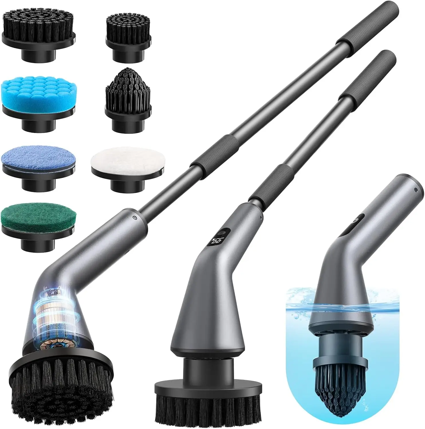 

Electric Spin Scrubber, IPX7 Waterproof 2-Speed, Extendable Long Handle CordlCleaning Brush with 7