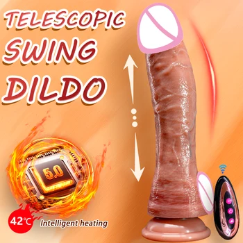 26cm longo vibrador aquecido telescópico máquina de sexo super grande galo grande pênis realista enorme vibrador anal brinquedos sexuais para mulher