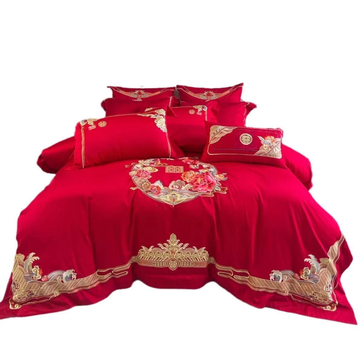 160 Thread Count Cotton All Cotton Embroidery Red Four Piece Set Pure Cotton Wedding Celebration