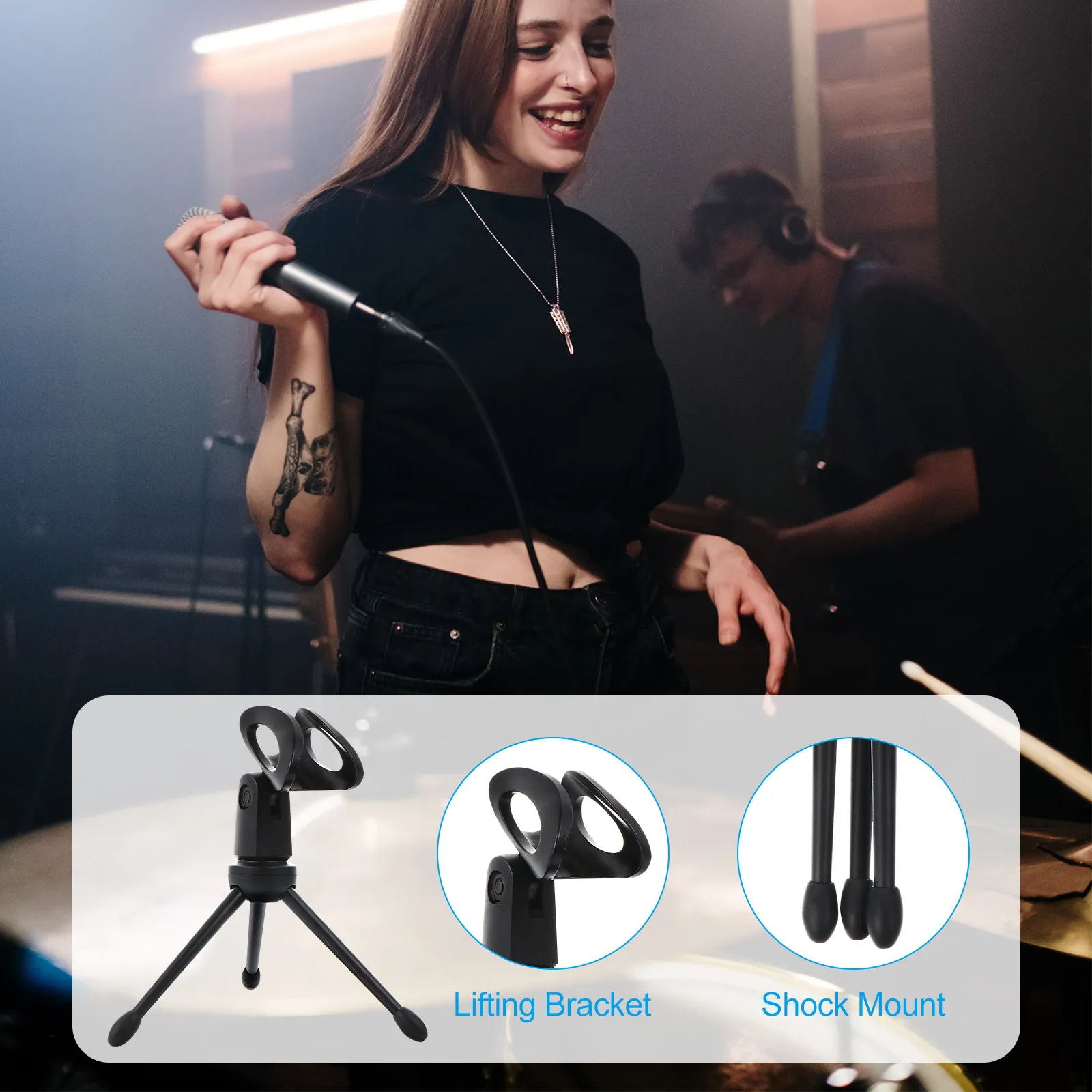 1 set Microphone Stand Mount Holder Adjustable Halloween Christmas New Year Microphones Holder Stand Podcast Office Worker