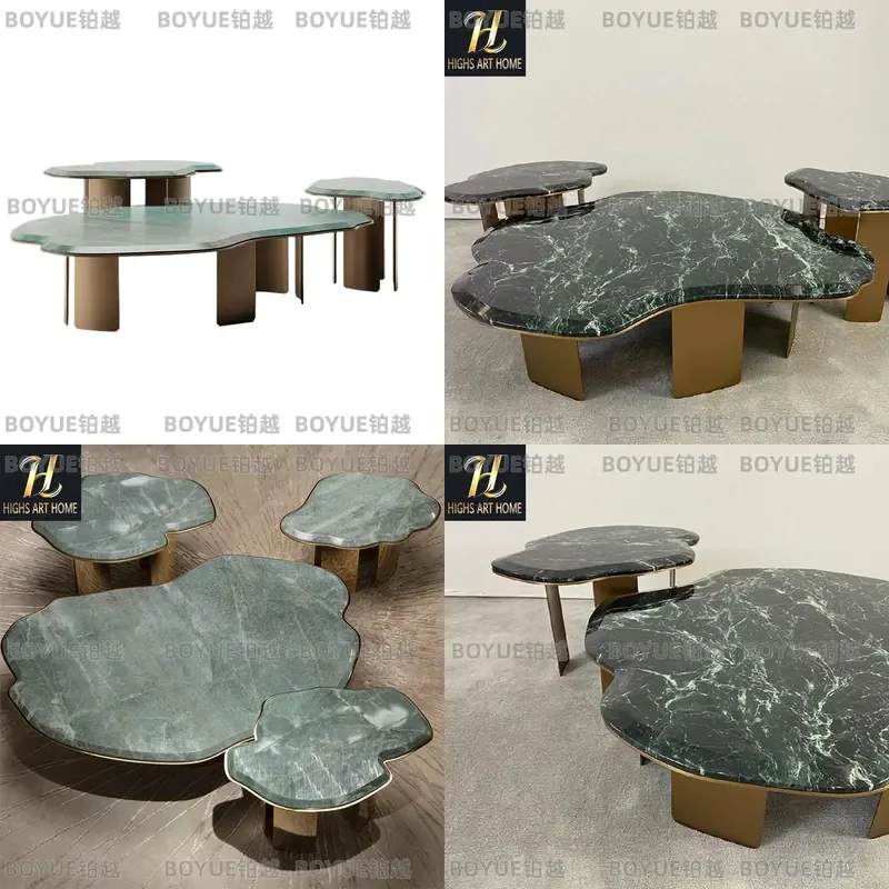 Italian Luxury Marble Coffee Table Water Lily Shape High Low Combo Set for Villa Living Room Modern Minimalist Side End